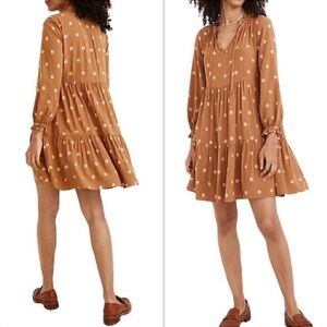 Madewell EUC Tiered mini dress Bloom Dot Warm Hickory size large boho festival